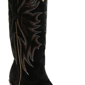 Idyllwind Black Suede Heeled Western Boots with Brown & Silver Stitching